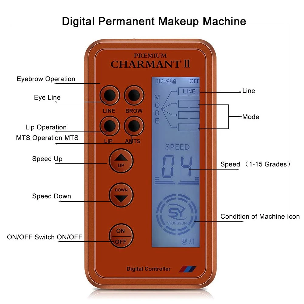 Electric Digital Permanent Eyebrow Lip Eyeliner Tattoo Pen Makeup Tattoo Machine with 6 Types Needle and LCD Display, Teaching CD(Orange)