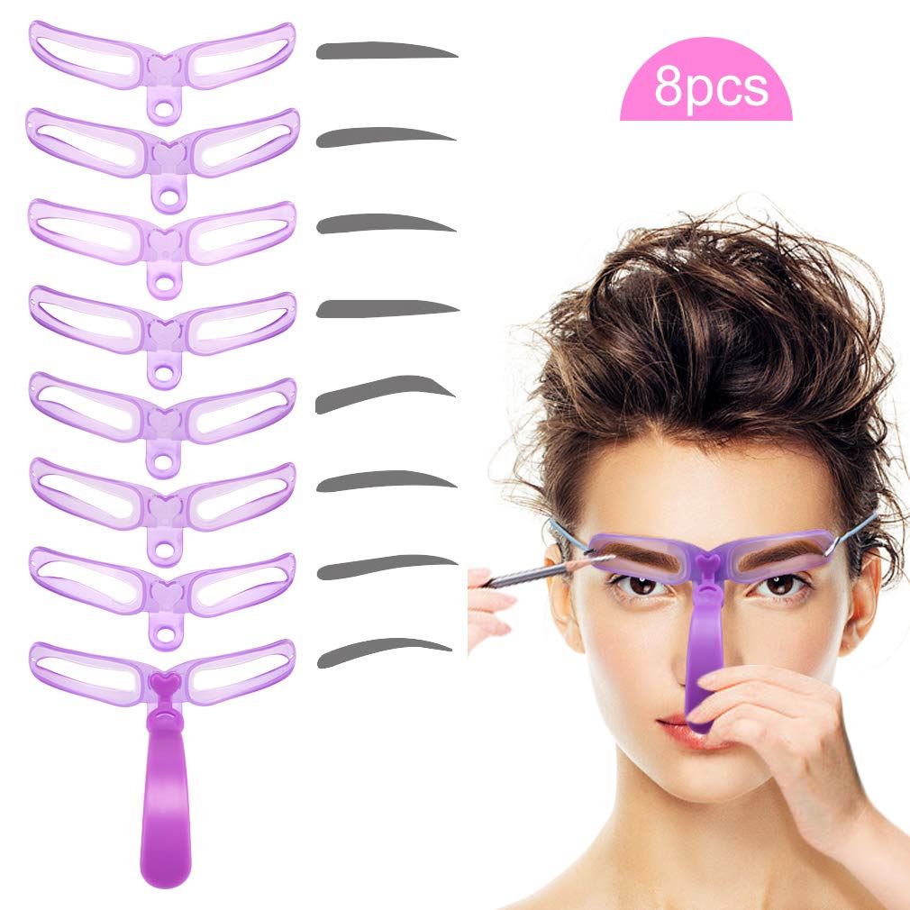 Eyebrow Stencils, Eyebrow Template, Eyebrow Shaping Kit,8 Styles Reusable Eyebrow Stencil with Handle and Strap, Washable
