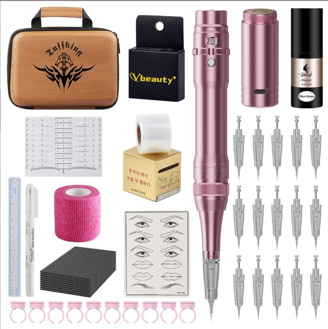 Permanent Makeup Kit - Wireless Tattoo Machine For Eyebrow, Eyeliner & Lip With Cartridge Needles