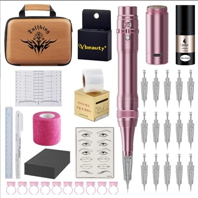 Permanent Makeup Kit - Wireless Tattoo Machine For Eyebrow, Eyeliner & Lip With Cartridge Needles