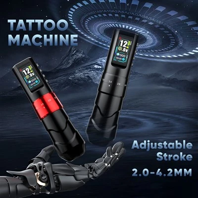 Tuffking Adjustable-Stroke Wireless Tattoo Pen: Hollow Cup Motor, Battery-Powered