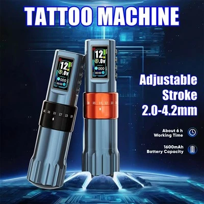 Tuffking Wireless Adjustable Stroke Battery Pen With Hollow Cup Motor - P12 Tattoo Machine, Color Screen Charging Tattoo Pen