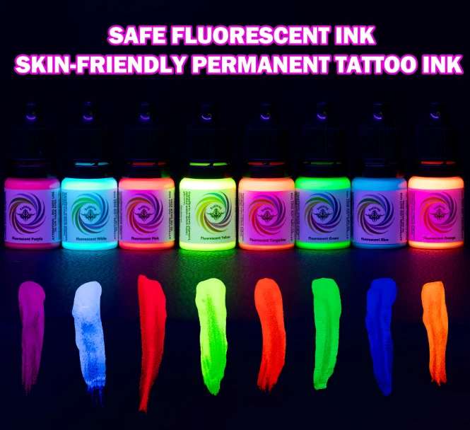 Vibrant Fluorescent Tattoo Ink Set - Ideal For Glowing Artwork